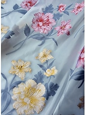 billige Ankellengde-A-linje Kjoler Ankellengde Festkjole Cocktail Kjole Kjole til brudens mor Halvlange ermer Øsehals Elegant Årgang Formell Bryllupsgjest Ferie Chiffon med Blomstertrykk Drapert Broderi