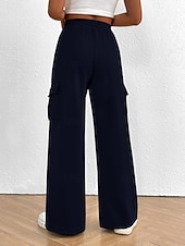 billiga wijde pijpen en hoge taille-Women's Cargo Pants Chinos Vacation Streetwear Casual Full Length Medium Waist Plain Drawstring Pocket Comfy Comfort Micro-elastic Daily Outdoor Street Black White Dark Navy Royal Blue Spring Fall