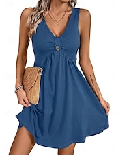 economico Vestito bianco-Per donna Mini Abito Abito a trapezio Abito Estivo Casual Quotidiano Vestibilità regolare Semplice Senza Maniche Scollo a V Blu Nero Verde Grigio Estate