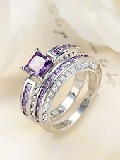 abordables Boda ACC-Juego de anillos para mujer, cobre con circonitas cúbicas, multicolor, elegantes anillos a juego para bodas, fiestas y eventos formales, joyería nupcial o de noche perfecta.