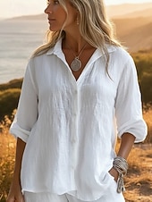cheap Shirts-Women's Shirt Solid Color Plain Stylish Casual Long Sleeve Shirt Collar Regular Tops Daily Holiday Buttons Blue White Yellow Pink Summer Spring