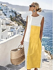 Χαμηλού Κόστους Ριγέ και Γεωμετρικά Φορέματα-Γυναικεία Μίντι φόρεμα Φόρεμα ριχτό Φόρεμα για τον ήλιο Φόρεμα σε γραμμή Α Διακοπές Καθημερινό Μπόχο Παραλία Εξόδου Χαλαρή Εφαρμογή Γραφική Γεωμετρικό Αμάνικο Λαιμόκοψη