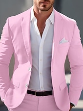  Per uomo Laurea Blazer Affari Cocktail party Ricevimento di matrimonio Moda Casual Primavera & Autunno Poliestere Tinta unica Tasca Bottoni Confortevole Monopetto Giacca Rosa chiaro Giallo Rosa Blu