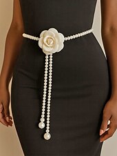 abordables Boda ACC-Collar de cadena para la cintura con perlas de imitación de camelia para mujer en blanco y negro, joyería elegante y versátil para bodas, fiestas nocturnas, para ir al trabajo y ocasiones formales.