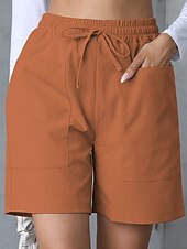 cheap Bermuda Shorts-Women's Bermuda shorts Shorts Summer Shorts Beach Shorts Vacation Fashion Casual Daily Knee Length High Waist Solid Color Plain Drawstring Pocket Elastic Waistband Comfort Soft Breathable