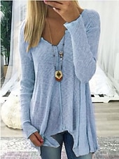 preiswerte Einfache Blusen-Damen Hemd Bluse Patchwork Knöpfe Einfach Vintage Stilvoll Klassisch Langarm V Ausschnitt Lange Oberteile Täglich Ferien Ausgehen Schwarz Weiß Rosa Königsblau Khaki Sommer Frühling