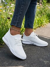 cheap Women's Sneakers-Women's White Knit Sneakers – Lightweight Breathable Lace-Up Design Sport Shoes, Casual Walking Shoes for Gym, Travel and Everyday Wear