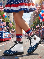  Γυναικείες πατριωτικές μπότες μάχης - σχέδιο με αστέρια και ηλίανθο για παρελάσεις, 4η Ιουλίου, 250ή επέτειο των ΗΠΑ και πατριωτικές γιορτές
