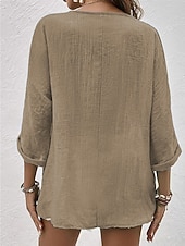 economico Bluse e camicie-Per donna Camicia Blusa Arricciato Bottoni Semplice Elegante Vacanza Vintage Manica Lunga Scollo a V Top Regolari Quotidiano Ferie Uscire Blu Rosa Verde Cachi Estate Primavera