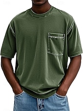 preiswerte Basic-T-Shirts-Herren T Shirt Hemd aus 100 % Baumwolle in Säurewaschung T-Shirt Kurzarm Rundhalsausschnitt Sommer Frühling Ganzjahres Einfarbig Einfach Vintage Streetwear Designer Tasche Stückgefärbt Gewaschen