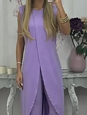 abordables Ensembles chemisiers pour femmes-Women's Pants Sets Sleeveless Round Neck Plain Ruched Patchwork Elegant Fashion Streetwear Casual Daily Outdoor Black Red Purple Summer Loose Fit