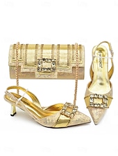 tanie Matka panny młodej/pana młodego-fioletowy satynowy zestaw damski z obcasem i pasującą torebką - elegancki zestaw z paskiem na pięcie, idealny dla matek wybierających się na miejskie wesela