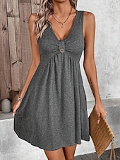economico Vestito bianco-Per donna Mini Abito Abito a trapezio Abito Estivo Casual Quotidiano Vestibilità regolare Semplice Senza Maniche Scollo a V Blu Nero Verde Grigio Estate