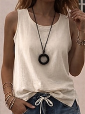 economico Camicie Finte Essenziali-Per donna Finto cotone e lino Semplice Moda Elegante Classico Senza Maniche Manica Corta Girocollo Top Regolari Quotidiano Uscire Weekend Blu Nero Bianco Giallo Rosa Estate Primavera