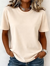 billige Plain t-skjorte-Kvinners 100% bomull T-skjorte topp ensfarget mote stilig grunnleggende kortermet rundhals regular topper daglig utgang helg blå svart hvit gul lysegrønn sommer vår