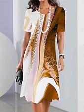 preiswerte Kleider für die Ferien-Damen Knielanges Kleid Shiftkleid Freizeitkleid Elegant Mode Modern Täglich Outdoor Urlaub Normale Passform Grafik Abstrakt Kurzarm Rundhalsausschnitt Blau Rosa Dunkelgrün Braun Sommer Frühling