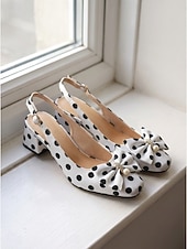 abordables escarpins à talon ouvert-Escarpins à pois pour femmes - élégants escarpins à bride arrière noirs et blancs avec nœud &amp;Détails en perles pour les soirées vintage et les événements rockabilly &amp;vêtements de bureau classiques