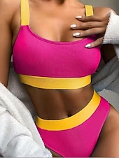 economico Bikini-Per donna Costumi da bagno Bikini Due pezzi Vita alta Costume da bagno Patchwork Snello Senza schiena Vacanza Abbigliamento da Spiaggia A righe Collo a U Senza Maniche Costumi da bagno