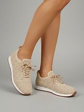 baratos Ténis de mulher-Tênis feminino branco de malha com cadarço – calçado leve, respirável e confortável para caminhadas, ideal para férias em resorts, viagens à praia e uso diário.