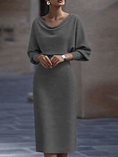 Недорогие Выпускные платья-Жен. Платье средней длины Платье-футляр Полуформальные платья Офис Стандартный Полотняное плетение Рукав 3/4 Вырез лодочкой Черный Белый Темно синий Серый Лето Весна Осень