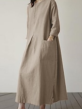 preiswerte Weißes Kleid-Damen Maxikleid Shiftkleid Lässig Täglich Lässiger Schnitt Einfach Dreiviertelarm Rundhalsausschnitt Schwarz Orange Grün Beige Sommer Frühling Herbst