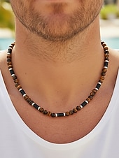 levne Dovolená příslušenství-Pánský náhrdelník s přírodními kameny v bohémském stylu, vícebarevný, ideální pro každodenní nošení i dovolenou u moře