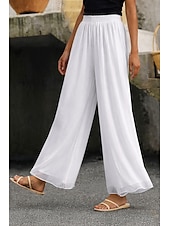 preiswerte weites Bein und hohe Taille-Damen Weites Bein Hosen Hose Urlaub Streetwear Leicht Volle Länge Hohe Taille Einfach Elastischer Bund Hoher Schnitt Atmungsaktivität Bequem Mikroelastisch Outdoor Ferien Alltagskleidung Schwarz Wei