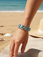 halpa Lomatarvikkeet-Naisten boheemityylinen turkoosi metalliseosrannekoru, monivärinen, ihanteellinen jokapäiväiseen käyttöön, lomalle ja matkoille