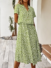 billige Uformelle blomsterkjoler-Dame Midikjole Uformell kjole Floral kjole Elegant Mote Moderne utendørs Feriereise Ut på byen Normal Blomstret Kortermet V-hals Blå Hvit Gul Navyblå Sommer Vår