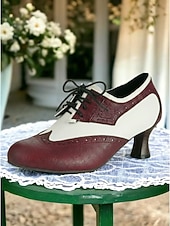 levne Retro styl 50. let-Dámské vintage černobílé oxfordské boty z 50. let - klasické dvoubarevné sedlové brogy se šněrováním na retro párty a swingový tanec &amp;preppy denní nošení