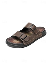 abordables Hombres-Sandalias de cuero de doble tira para hombre, duraderas y cómodas, calzado elegante para isla y crucero para vacaciones, resort y uso informal.