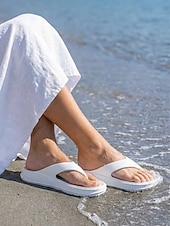 preiswerte Rutschsandalen-Weiße Damen-Strand-Flip-Flops – leichte, wasserdichte Wolken-Sandalen mit ergonomischer Fußgewölbeunterstützung für Sommerurlaube und tropische Inselausflüge &amp;Alltagskomfort