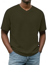 abordables T-shirt en tricot gaufré-Homme Tee-shirt Gaufre T-shirt Manche Courte Col en V Été Printemps Toutes saisons Couleur Unie Mode Designer Occasionnel Basique Manche raglan Occasionnel Quotidien Extérieur Bleu Ciel Blanc T-shirt