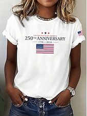 voordelige Onafhankelijkheidsdag Top-Amerikaanse onafhankelijkheidsdag Dames T-shirt Afdrukken Grafisch Brief Amerikaanse vlag Stijlvol Klassiek Casual Korte mouw Strakke ronde hals Normale tops Dagelijks blauw Zwart Wit Marineblauw