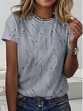 cheap Stripe&amp;Geometric tee-Women's T Shirt Print Striped Graphic Geometric Striped Bohemia Vintage Stylish Short Sleeve Crew Neck Regular Tops Daily Blue Ash White Yellow Pink Summer Spring