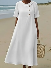 tanie Podstawowe sztuczne sukienki-Damskie Sukienka midi Sukienka letnia Sukienka A line Letnie sukienki Urlop Codzienny Styl plażowy Plaża Święto Letnia sukienka Luźna Równina Krótki rękaw Klapa Niebieski Biały Pomarańczowy Zielony