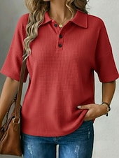 preiswerte Einfarbiges T-Shirt-Damen T Shirt Poloshirts Waffelstricktops T-Shirt Einfarbig Grafik Einfach Mode Klassisch Lässig Kurzarm Hemdkragen Normale Oberteile Täglich Ausgehen Wochenende Schwarz Weiß Rote Himmelblau Orange