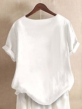 preiswerte Hemden-Damen Hemd Bluse Kunstbaumwollleinen Druck Blumen Tiermotiv Vintage Stilvoll Lässig Ärmellos Kurzarm Rundhalsausschnitt Lange Oberteile Täglich Weiß Sommer Frühling