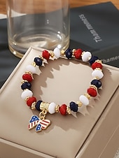 cheap Accessories-Women's Alloy &amp; Acrylic Patriotic Charm Bracelet, Stretch Beaded Bracelet in Multi Pendant Styles for America 250th Celebration, Independence Day and Daily Casual Wear