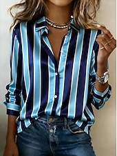 economico Arte &amp; Design Bluse-Per donna Camicia Grafico Geometrico Blocco di colori Vintage Elegante Moderno Manica Lunga Colletto a Camicia Top corti Quotidiano Ferie Blu Rosso Azzurro cielo Estate Primavera