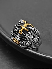 お買い得  メンズジュエリー-メンズ ステンレススチール ゴシック スカル リング、マルチサイズ バイカー パンク ステートメント バンド、花柄ディテール、カジュアルウェア、旅行、休暇、ハロウィン スタイリングに最適な大胆なファッション ジュエリー