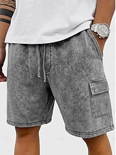 abordables Bermudas estilo casual-Pantalones Cortos Casuales SoftFade™ para Hombre Pantalones Cortos de Lavado Ácido Con Cordon Cintura Elástica Lavados Lavado Sólido Confortables Transpirables Largo Hasta la Rodilla Ropa Diaria Al