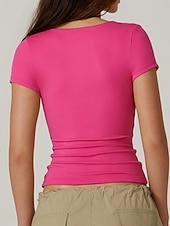 cheap Plain tee-Women's T Shirt Tee Top Solid Color Stylish Basic Classic Short Sleeve V Neck Regular Tops Daily Going out Weekend Black White Wine Brown Dark Gray Summer Spring
