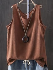 economico Camicie Finte Essenziali-Per donna Finto cotone e lino Semplice Moda Elegante Classico Senza Maniche Manica Corta Girocollo Top Regolari Quotidiano Uscire Weekend Blu Nero Bianco Giallo Rosa Estate Primavera