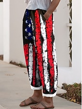  Freizeithose für Damen zum amerikanischen Unabhängigkeitstag, Vintage-Stil, lässige, lange Hose mit hohem Bund, bequem, atmungsaktiv, ohne Gummizug, für den Alltag