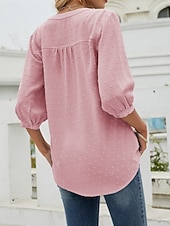 abordables Blusas Sencillas-Mujer Blusa Botones Color sólido Elegante Casual Manga 3/4 Escote en Pico Tops regulares Diario Azul Piscina Verde salvia Negro Blanco Rosa Verano Primavera Otoño