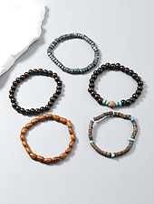 olcso Nyaralási kiegészítők-Férfi bohém, egymásra rakható fagyöngyös karkötő szett, többrétegű törzsi etikai csuklópánt türkiz díszítéssel, kézzel készített tengerparti nyaraláshoz és mindennapi használatra szánt ékszer férfiaknak