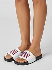 お買い得  女性の靴-女性用愛国心あふれるスライドサンダル – 休暇、プール、リゾート、夏のカジュアルウェアに最適な、アメリカ国旗柄の軽量ビーチサンダル