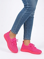 זול סניקרס לנשים-בגדי ריקוד נשים קזו'אל יומי בבית רצועות שטוח בוהן עגולה ספורטיבי יום יומי נוחות רשת לואפר ניאון צהוב שחור לבן