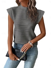 Недорогие Простая футболка-Жен. Рубашка Блуза Полотняное плетение Стиль Классика Современное С короткими рукавами Ложная шея Обычные топы Повседневные Праздники На выход Черный Белый Винный Зеленый Серый Лето Весна